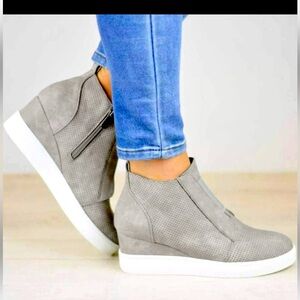 DREAMM PAIRS WOMEN PLATFORM WEDGE SNEAKERS ANKLE BOOTS GRAY SIZE 7